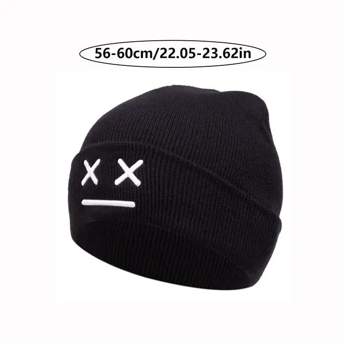 Chapeau tricoté chaud brodé expression dessin animé polyvalent homme femme occasions spéciales