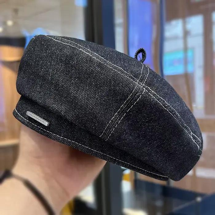 Chapeau de béret de cowboy avec étiquette de lettrage en métal pour homme et femme, béret robuste pour l'hiver, polyvalent pour sports de plein air et sorties en ville