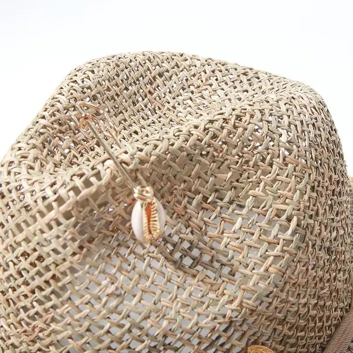 Broche de conception chapeau de paille femme lettre creuse chapeau de soleil mode chaîne en métal parasol chapeau sport plage quatre saisons occasions spéciales