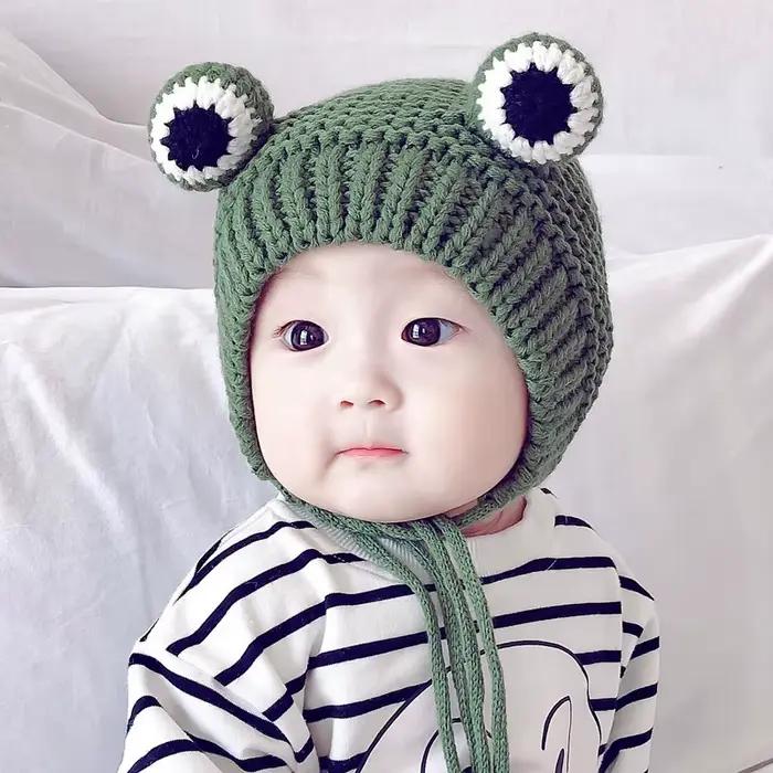 1 pièce hiver automne tricoté dessin animé grenouille chapeau Crochet bébé