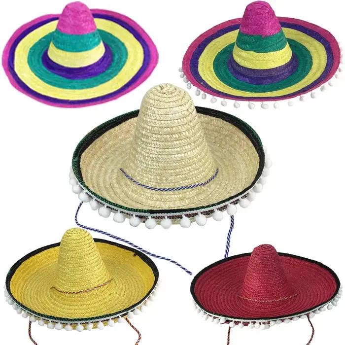 Chapeau de paille à pompon mexicain