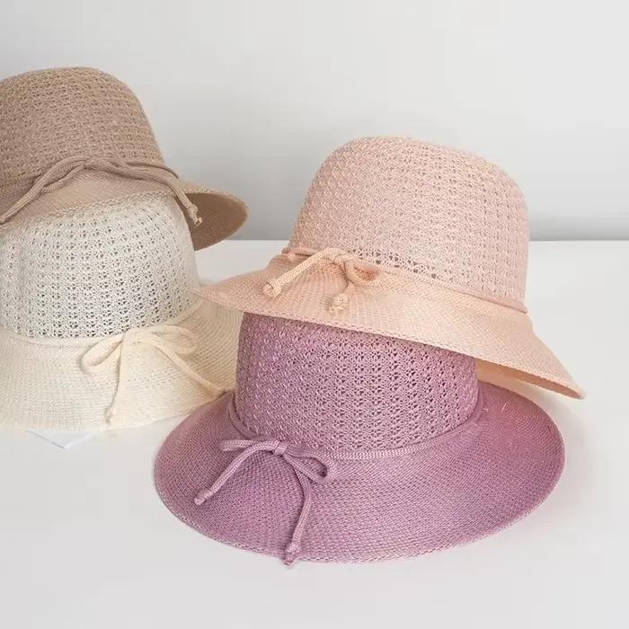 Chapeaux pour femmes été tressé plage chapeau de soleil couleur unie parasol dame visière 6cm bord