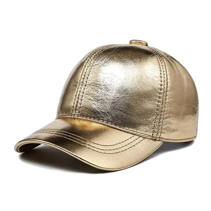 Chapeaux en cuir métallique pour hommes femmes brillant éclat fissure peau de mouton doré argent casquettes de Baseball mince Kanye Chic Rock Gorras Hombre