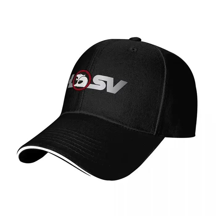 Casquette de baseball HOSV noire avec bordure blanche et emblème circulaire rouge avec motif de loup pour les sports de plein air et les tenues décontractées