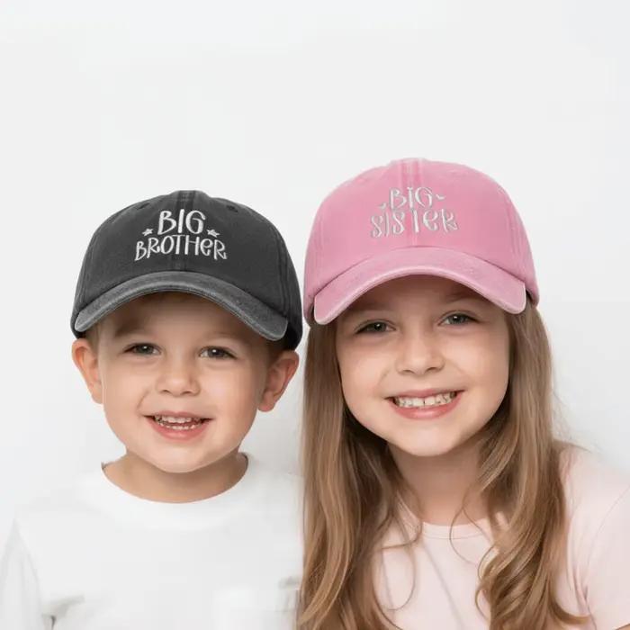 Casquettes ajustables en coton lavé style vintage pour frères et sœurs