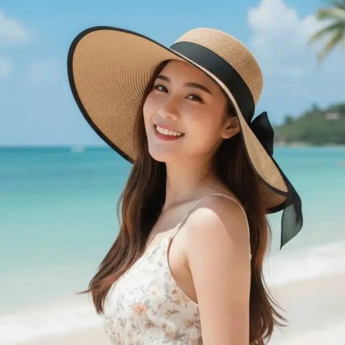 Chapeau de soleil en paille respirant pour femme