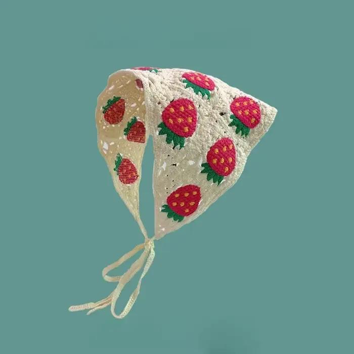 Mode tricoté foulard chapeau français Style pastorale Triangle bandeau à la main Crochet