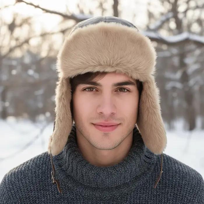 Chapeau de pilote d'hiver en cuir Pu