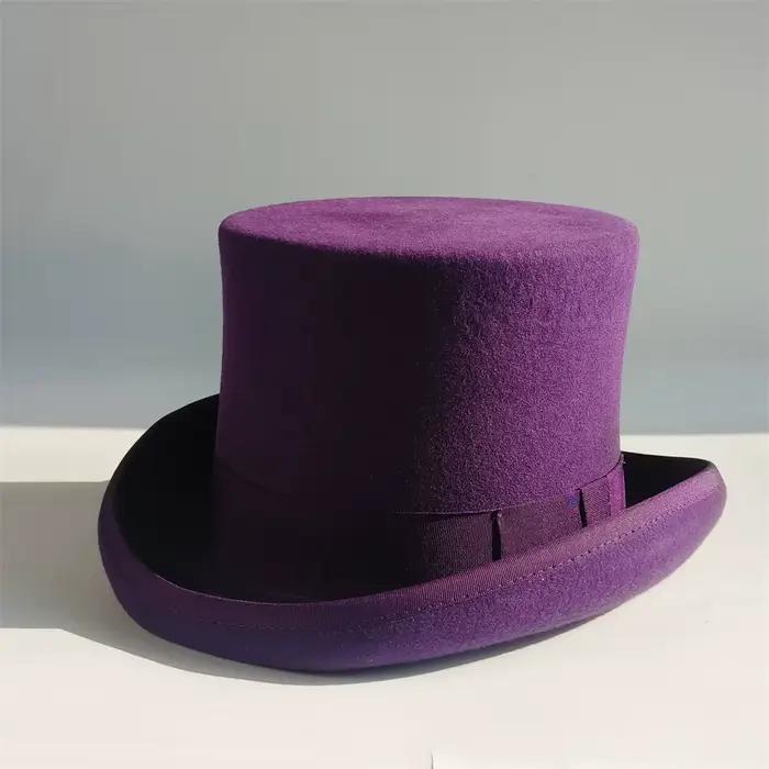 Haut chapeau en laine pour hommes, violet, magicien, chapeau britannique, haut-de-forme, fédras, quatre saisons, occasions formelles et cérémonies
