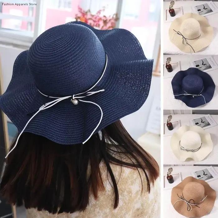 Chapeau de paille tendance style français avec perles
