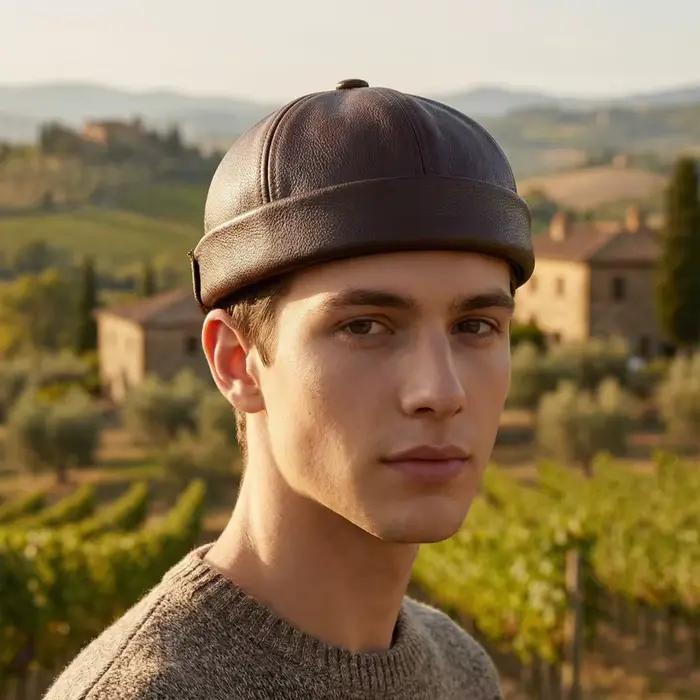 Casquette Docker Rétro Décontractée en Cuir PU