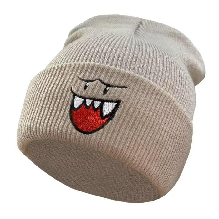 Chapeau tricoté brodé Happy Face