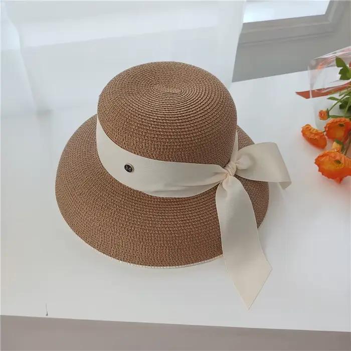 Chapeau de paille français rétro avec nœud pour femme