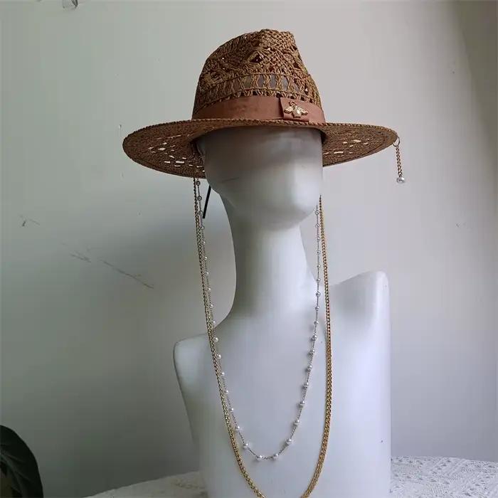 Nouveaux chapeaux de paille pour femmes à la mode en métal abeille lettre vacances élégantes chapeau de plaisancier été