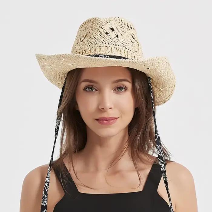 Chapeau de Cowboy en paille d'été pour femmes