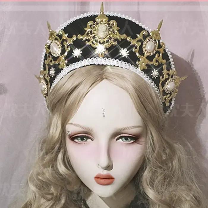 Tudor chapeau couronne bandeau fait à la main Style palais Lolita casque rétro magnifique croix cheveux ornement