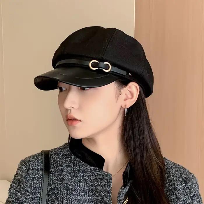 Béret de style britannique rétro pour femmes, casquette de journal octogonale polyvalente pour grande circonférence de tête, chapeau de printemps et d'automne pour femmes, élégant et polyvalent