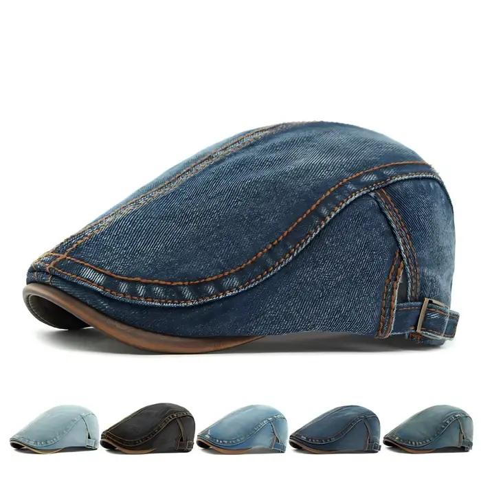 Béret en jean délavé, casquette britannique vintage à visière