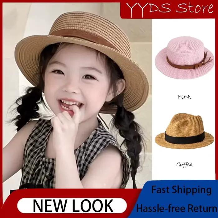 Chapeau Panama de paille pour enfants et adultes, style britannique, protection UV, chapeau de soleil pour enfants, occassions estivales, chapeau haut de forme pour familles, voyage en plein air