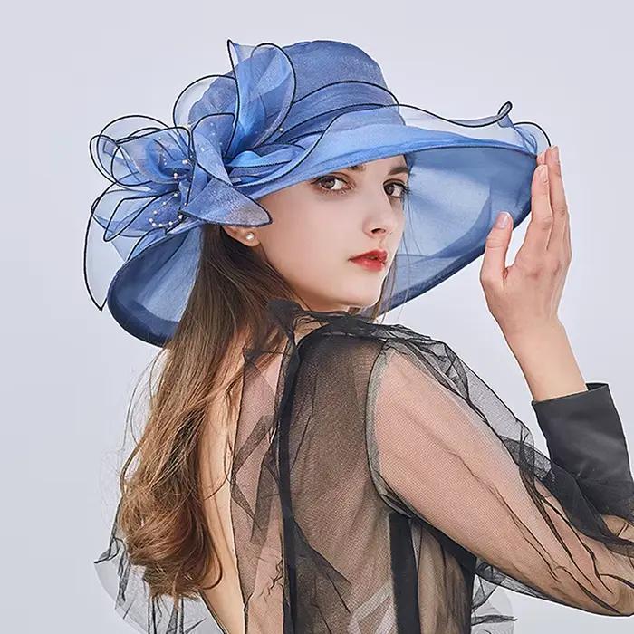 Chapeau Vintage en Organza à large bord pour femmes