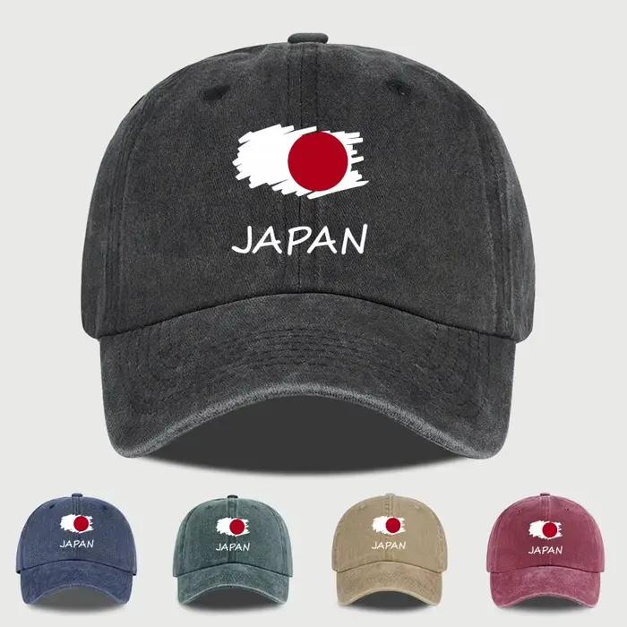 Casquette de baseball délavée à imprimé drapeau japonais – Confortable et respirante