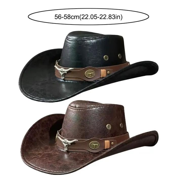 Chapeau de cowboy western vintage rétro à large bord avec boucle tête de taureau