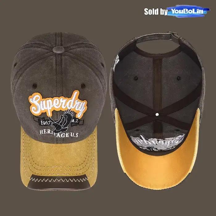 Chapeau d'aigle brodé délavé casquette rétro américain style sport multifonctionnel pour homme femme extérieur四季通用户外运动复古棒球帽鹰徽刺绣磨旧