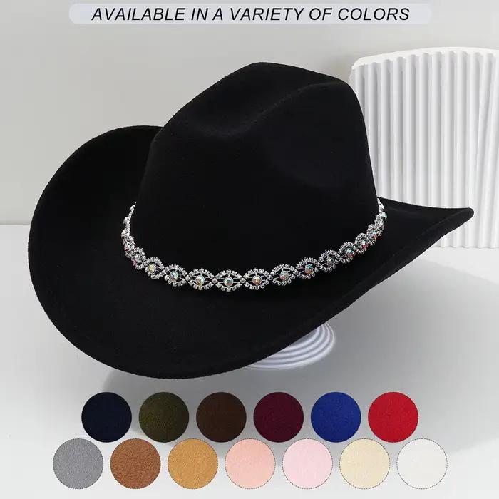 Chapeau de cowboy orné de strass pour hommes et femmes | Fédora Western à large bord
