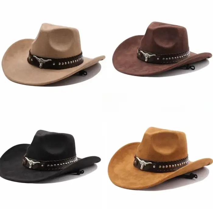 Chapeau de cowboy western avec rivets en forme de tête de taureau