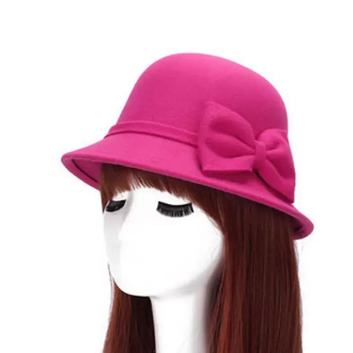 Chapeau Fedora en laine vintage avec nœud pour femme