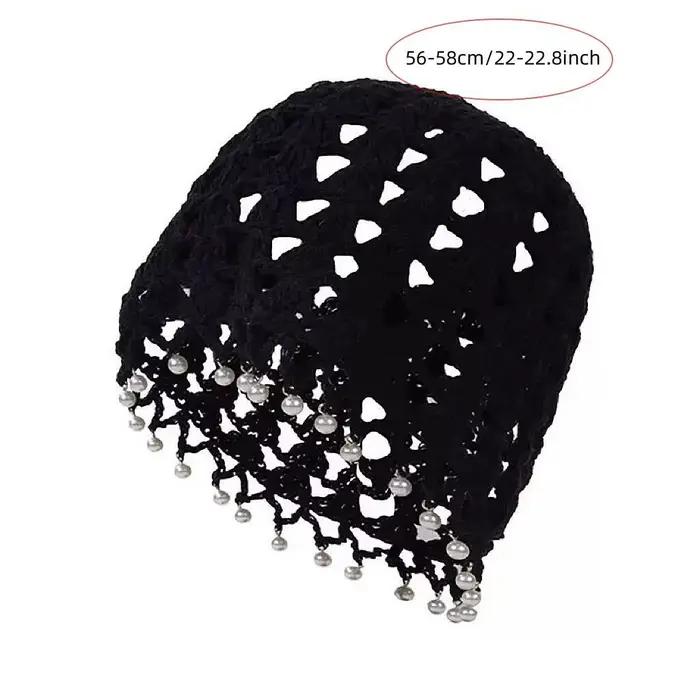 Chapeau tricoté à la main de style ethnique avec pendentif en perles pour femmes