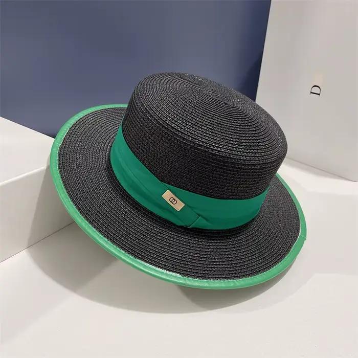 Chapeau de paille en cuir vert pour femme