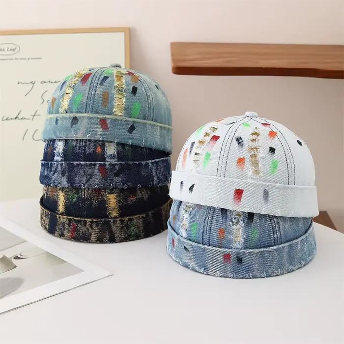 Casquette Docker en jean vieilli vintage pour hommes et femmes