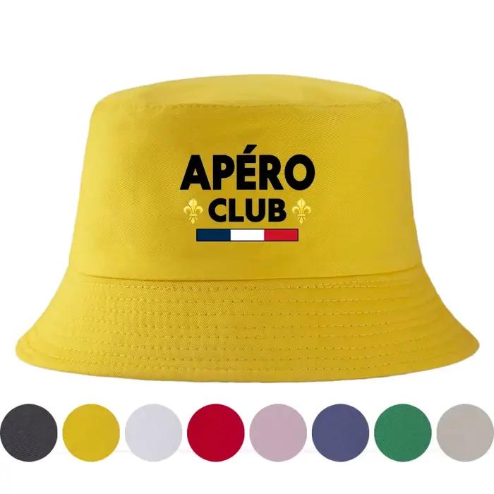 Chapeau Bob Réversible Tendance Fashion France Apero Club – Casquette de Pêcheur Unisexe pour Hommes et Femmes – Protection Solaire Estivale Streetwear