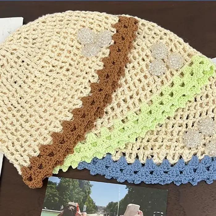 Chapeau en crochet rétro fait main à fleurs