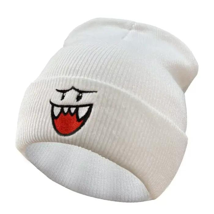 Chapeau tricoté brodé Happy Face
