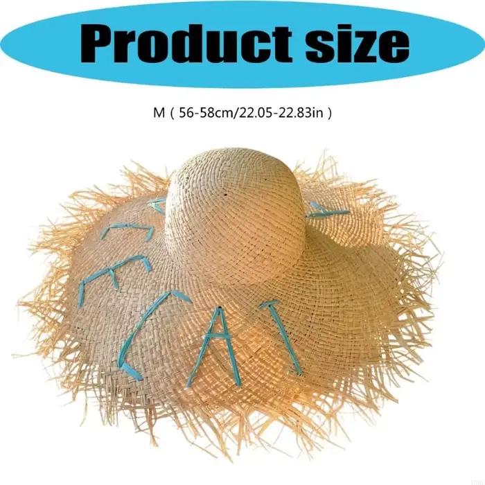 Chapeau paille en papier mode lettres brodées unisexe protection solaire large bordures occasions estivales décontractées voyage plage camping