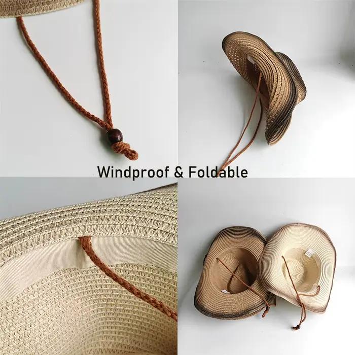 Chapeau de cowboy en paille à bord modulable pour femmes et hommes