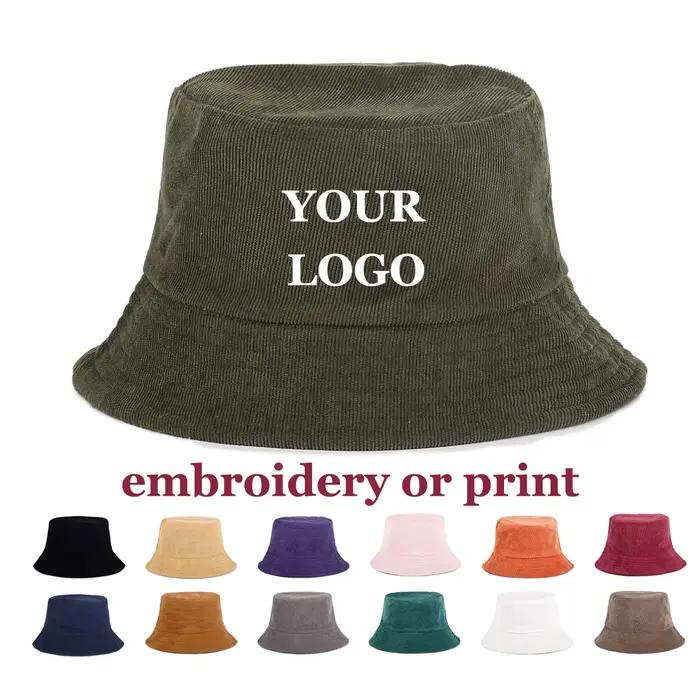 Chapeau personnalisé casquette de pêcheur en velours côtelé personnalité Logo broderie impression couleur unie bassin chapeaux Bob Gorro Hip Hop Panama