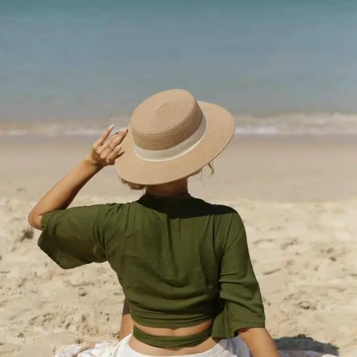 1 pièce Chapeau de paille d'été à large bord pour femme