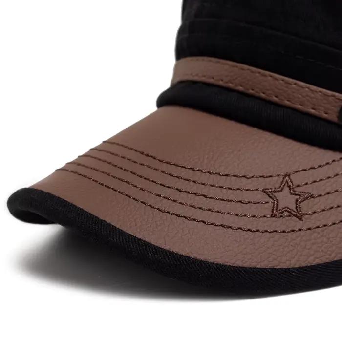 Casquette plate unisexe en cuir PU à visière souple en coton