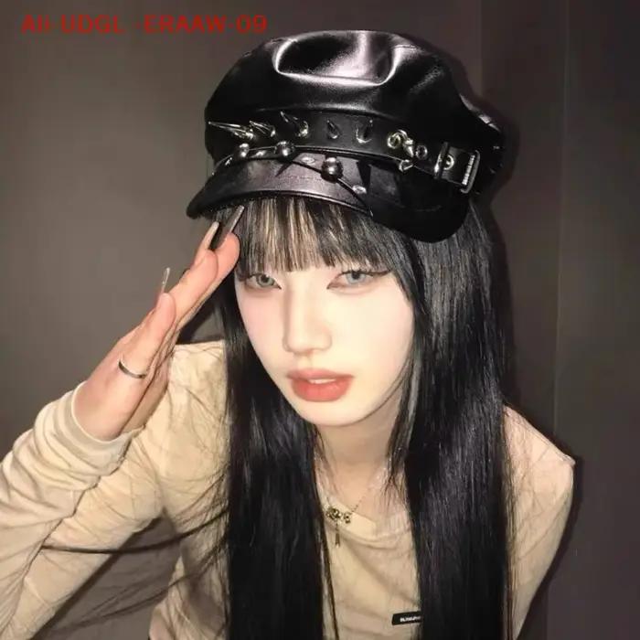 Béret style Harajuku, détails rivetés vintage