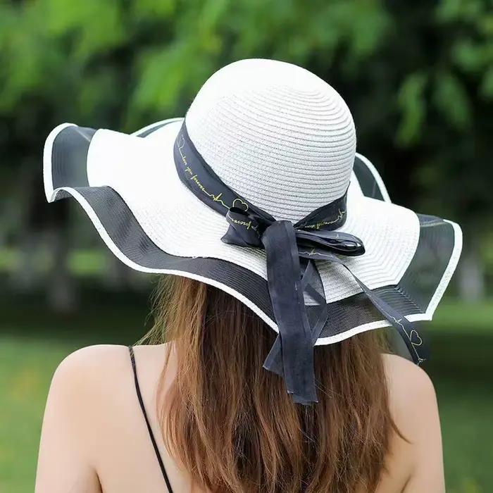 Nouveau chapeau de paille de plage pour les femmes en été Style coréen grand bord Protection solaire