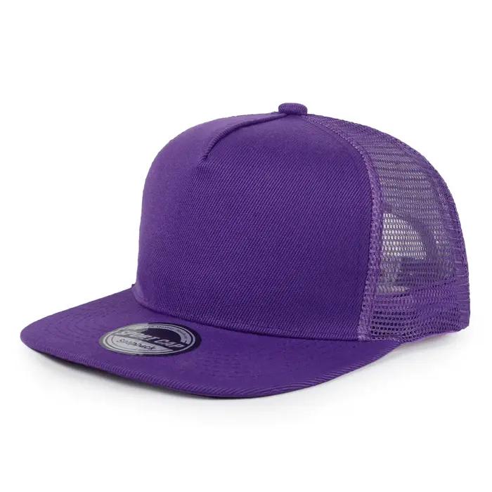 Casquettes en maille à bord plat de couleur unie avec logo imprimé personnalisé