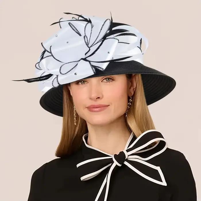 Chapeau d'église noir et blanc pour femme