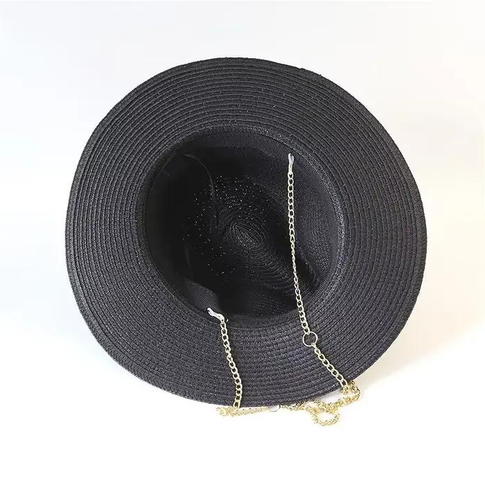 Chapeau de paille tendance avec lettres métalliques RB pour femmes et hommes