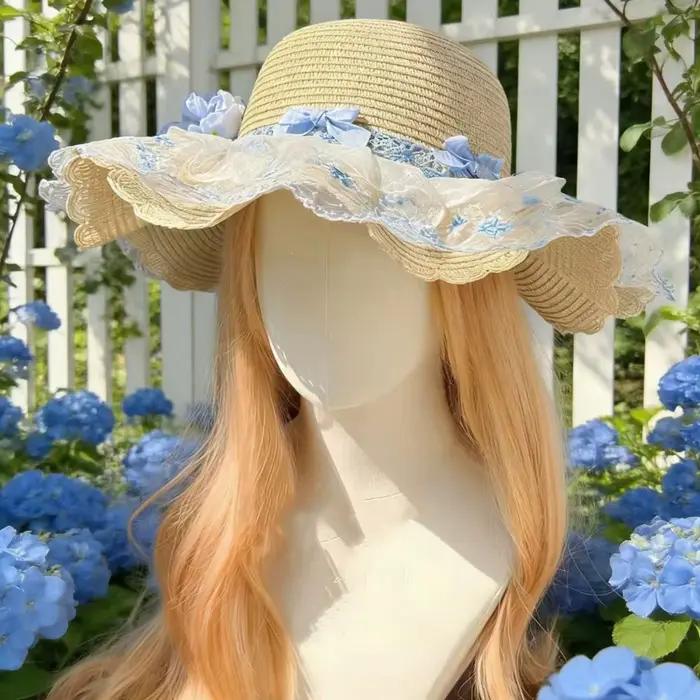 Chapeau de paille pour femme à motif floral