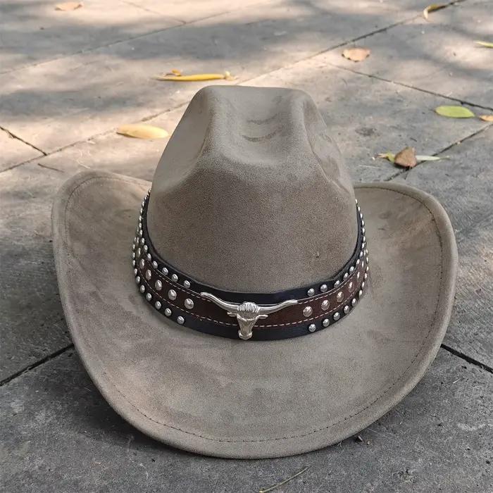 Chapeau Fedora de Cowboy occidental en daim et cuir rétro pour hommes et femmes