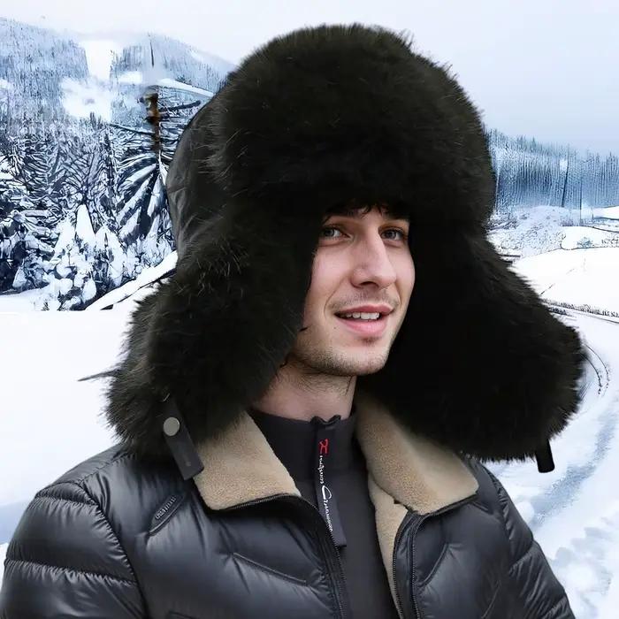 Chapeau de trappeur Ushanka en peau de mouton d'aviateur en cuir de vache russe