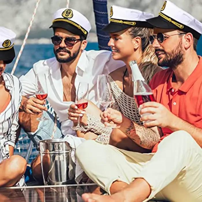 Chapeau de capitaine de yacht réglable en polyester pour hommes et femmes, chapeau de marin, chapeau de bateau marin, adulte, enfant, occasions spéciales de fête nautique et aventures marines